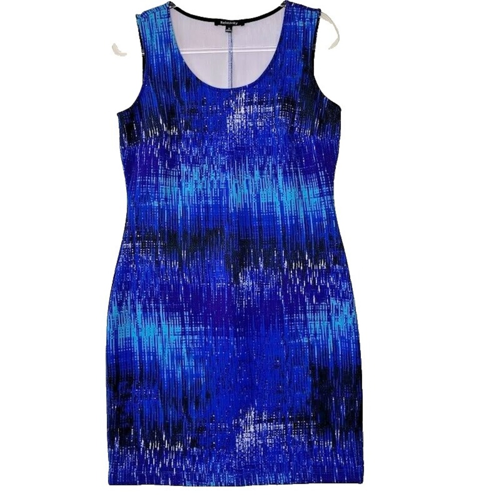 Relativity Womens Size M Sheath Dress Short Sleeveless Casual Stretch Blue Multi